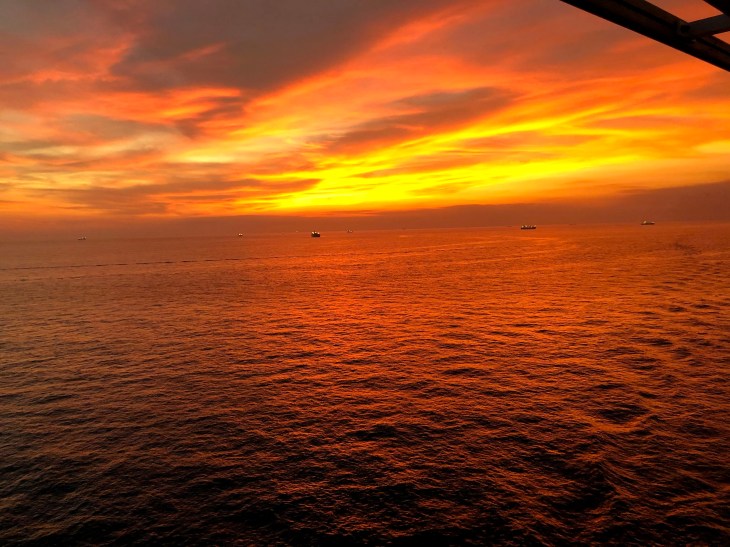 Sunset on the Gulf of Mexico, from starboard side