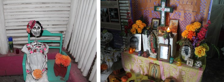 Cozumel, Mexican Christmas; inside hosts home; Day of Dead Skeleton and home altar